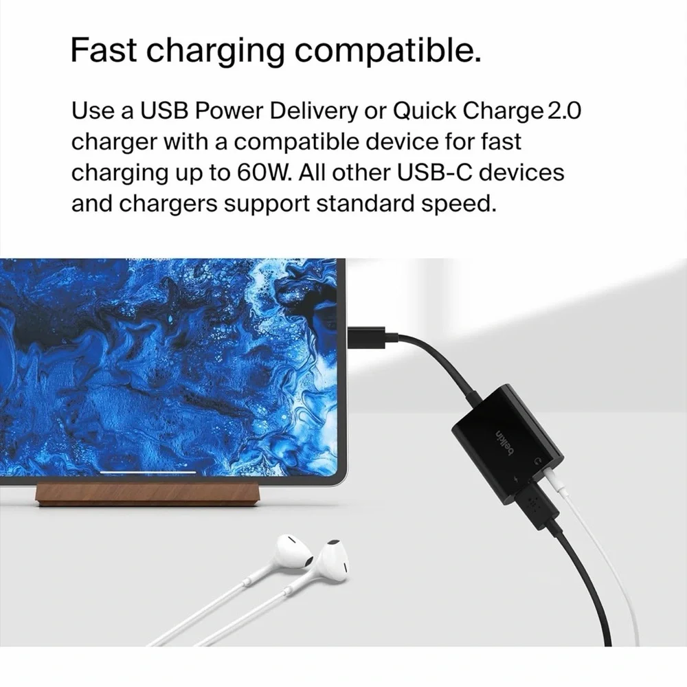 Belkin Rockstar™ 3.5mm Audio with USB-C Charge Adaptor - Black (new)
